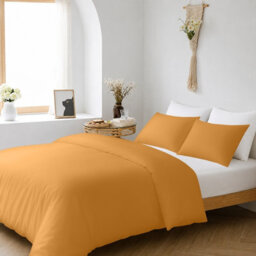Oxford Homeware Plain Mustard Super King Duvet Cover With Pillowcase, 3 Piece Set, Soft & Easy Care, Duvet Covers Bedding Sets - thumbnail 3