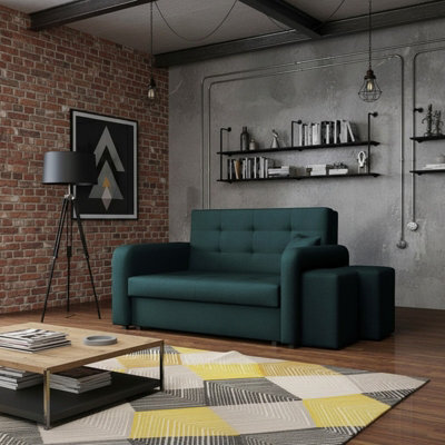 Viva Home Ii Sofa Bed With Two Ottomans For Living Room Chipboard Metal Legs Sleeping Function 158 Cm Dark Green Right - image 1