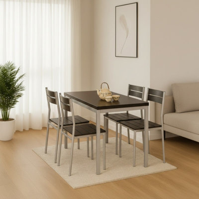 Malcolm Dining Set Modern Wenge Table With Laminated Top And 4 Mdf Chairs On Steel Frames - image 1