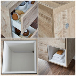 Homestylestore Light Oak 600mm Wall Hung Bathroom Vanity Unit With Round Countertop Basin And Led Lights - thumbnail 4