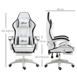 Vinsetto Racing Style Gaming Chair With Reclining Function, White And Black - thumbnail 3