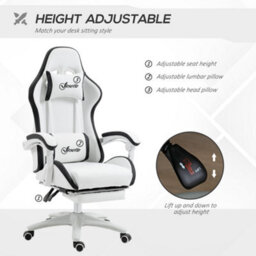 Vinsetto Racing Style Gaming Chair With Reclining Function, White And Black - thumbnail 4