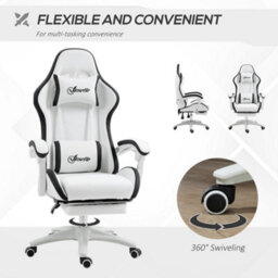 Vinsetto Racing Style Gaming Chair With Reclining Function, White And Black - thumbnail 6