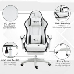 Vinsetto Racing Style Gaming Chair With Reclining Function, White And Black - thumbnail 7