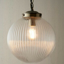 Hanging Ceiling Pendant Light Brass & Ribbed Glass Round Lamp Shade Bulb Holder - thumbnail 4