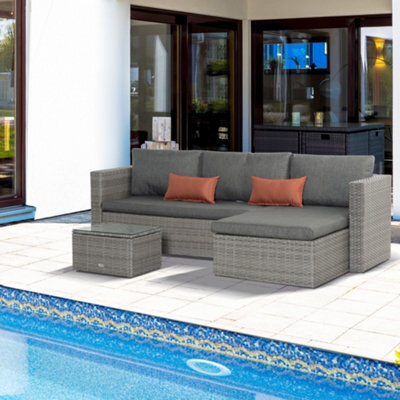 Outsunny 3 Pcs Outdoor Pe Rattan Chaise Lounge Furniture Sofa Set W/ Cushions - image 1