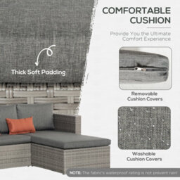 Outsunny 3 Pcs Outdoor Pe Rattan Chaise Lounge Furniture Sofa Set W/ Cushions - thumbnail 5