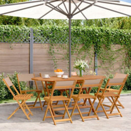 Berkfield Folding Garden Chairs 8 Pcs Taupe Fabric And Solid Wood - thumbnail 1