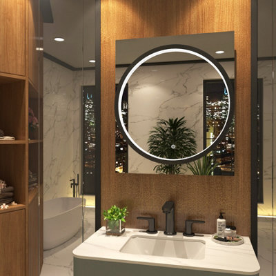 Royal Bathrooms Monaco 600 X 700mm Led Illuminated Black Frame Bathroom Mirror - Touch Sensor - image 1