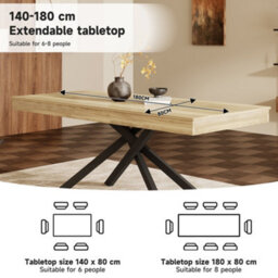 Btm Extendable Dining Table 140 180X80Cm, Seats 6 8, Thick Top, Metal Legs, Oak - thumbnail 7