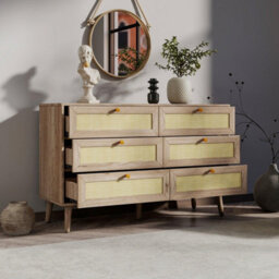 Willow Oak Real Rattan 3 Piece Bedroom Set 3 Door 2 Drawer Wardrobe 1 Door Bedside 6 Drawer Chest - thumbnail 5