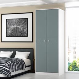 San Jose Ready Assembled Contemporary Matt Duck Egg Blue & White Tall Double Wardrobe (H)1960mm (W)740mm (D)520mm - thumbnail 3