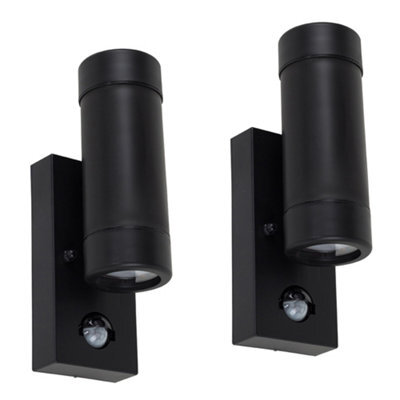 Valuelights Trenley Pair Of Black Ip44 Rated Outdoor Garden Up Down Wall Lights With Pir Motion Sensors - image 1