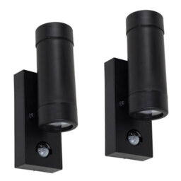 Valuelights Trenley Pair Of Black Ip44 Rated Outdoor Garden Up Down Wall Lights With Pir Motion Sensors - thumbnail 1