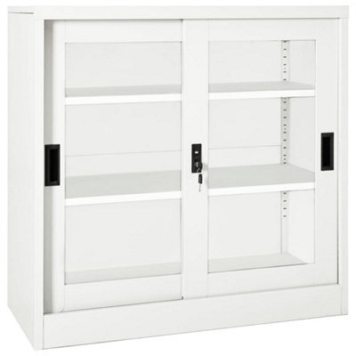Vidaxl Sliding Door Cabinet White 90X40X90 Cm Steel - image 1