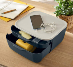 Leitz Cosy Velvet Grey Plastic Home Office Desk Storage Organiser Pen Book Cable Stationery Tidy Small Large Two Drawer Cabinet - thumbnail 2