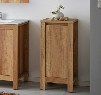 Impact Furniture Small Bathroom Cabinet 400mm Freestanding 40Cm Floor Base Unit Slim Storage Cupboard Oak Effect Classic - image 1