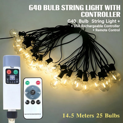Amorly 47Ft Led Outdoor String Lights With Remote Control, 25 Hanging Bulbs, Waterproof Decorative Patio Lights For Balcony, Bistro - image 1