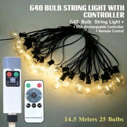 Amorly 47Ft Led Outdoor String Lights With Remote Control, 25 Hanging Bulbs, Waterproof Decorative Patio Lights For Balcony, Bistro - thumbnail 1
