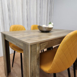 Kosy Koala Rustic Effect Wooden Dining Table Set With 4 Mustard Gem Pattern Chairs Dining Room Furniture - thumbnail 3