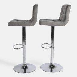 Ohs 2 X Adjustable Bar Stools Velvet Swivel Seat Kitchen Chair - Grey - thumbnail 4
