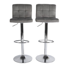 Ohs 2 X Adjustable Bar Stools Velvet Swivel Seat Kitchen Chair - Grey - thumbnail 6