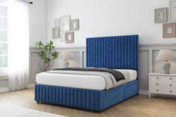 "Sloomy Madison Navy Plush Divan Bed 2 Drawers Left Side-26"" Strutted Headboard 12"" Footboard 4'6 Double" - thumbnail 3