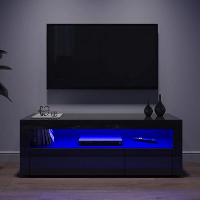 Black Modern Tv Unit Cabinet Stand White High Gloss With Led Lights Drawers 120Cm - image 1