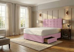 Adore Designs Ashford Plush Velvet Divan Bed, Headboard - 5Ft Kingsize - Pink - 2 Drawers Foot End - thumbnail 2