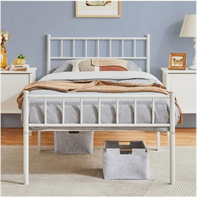 White Single Metal Bed Frame W/ Headboard Solid Slatted Base For Adults Teenager - image 1