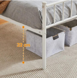 White Single Metal Bed Frame W/ Headboard Solid Slatted Base For Adults Teenager - thumbnail 5