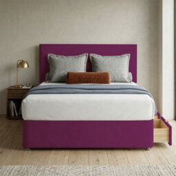 Slumbre Victoria Plush Velvet Divan Bed, Headboard & Mattress - 6Ft Super King - Burgundy - 2 Drawers Same Side