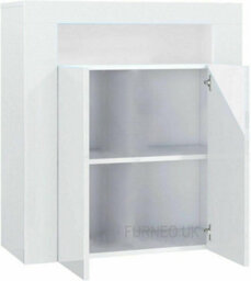 Furneo High Gloss & Matt White 2-Door Sideboard Cabinet Cupboard Unit Clifton 01 White Led Lights - thumbnail 2