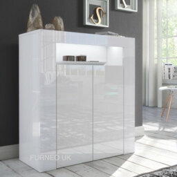 Furneo High Gloss & Matt White 2-Door Sideboard Cabinet Cupboard Unit Clifton 01 White Led Lights - thumbnail 1