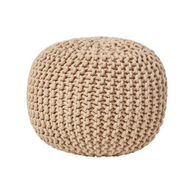 Homescapes Linen Round Cotton Knitted Pouffe Footstool - image 1