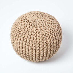Homescapes Linen Round Cotton Knitted Pouffe Footstool - thumbnail 3