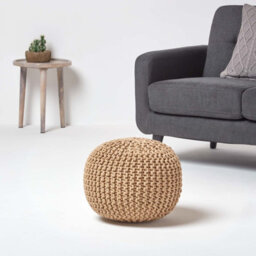 Homescapes Linen Round Cotton Knitted Pouffe Footstool - thumbnail 2