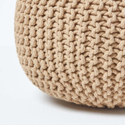 Homescapes Linen Round Cotton Knitted Pouffe Footstool - thumbnail 4