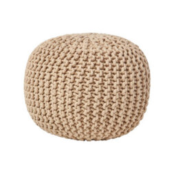 Homescapes Linen Round Cotton Knitted Pouffe Footstool - thumbnail 1