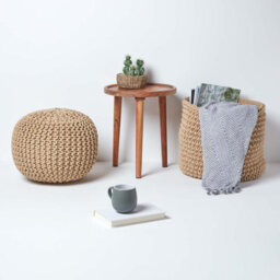 Homescapes Linen Round Cotton Knitted Pouffe Footstool - thumbnail 6