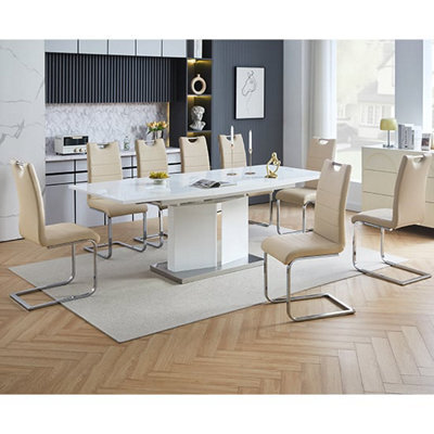 Furniture in Fashion Belmonte White Dining Table Large 8 Petra Taupe Chairs - image 1