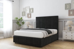 "Sloomy Lisbon Black Plush Divan Bed 2 Drawers Right Side-54"" Floor Standing Headboard 12"" Footboard 3' Single" - thumbnail 3