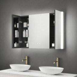 FNX Bathrooms Balmoral Triple Door Led Bathroom Mirror Cabinet With Bluetooth & Shaver Socket, 1050X700X130mm