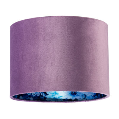 Happy Homewares Soft Lilac Velvet Drum Lampshade With Inner Coloured Floral Lining - image 1
