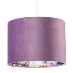 Happy Homewares Soft Lilac Velvet Drum Lampshade With Inner Coloured Floral Lining - thumbnail 2