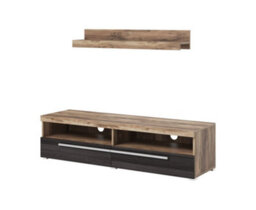 Arte Chic Roger 41 Tv Cabinet 1400mm In Oak Satin & Touchwood - Modern Media Center H350mm D400mm - thumbnail 1