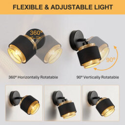 Harper Living Black & Gold Wall Light, Modern Wall Lamp Indoor E14 Socket, Rotatable, Metal Mesh & Fabric Shade - thumbnail 2