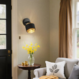 Harper Living Black & Gold Wall Light, Modern Wall Lamp Indoor E14 Socket, Rotatable, Metal Mesh & Fabric Shade - thumbnail 6