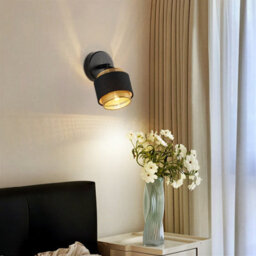 Harper Living Black & Gold Wall Light, Modern Wall Lamp Indoor E14 Socket, Rotatable, Metal Mesh & Fabric Shade - thumbnail 5