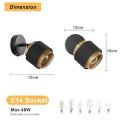 Harper Living Black & Gold Wall Light, Modern Wall Lamp Indoor E14 Socket, Rotatable, Metal Mesh & Fabric Shade - thumbnail 4